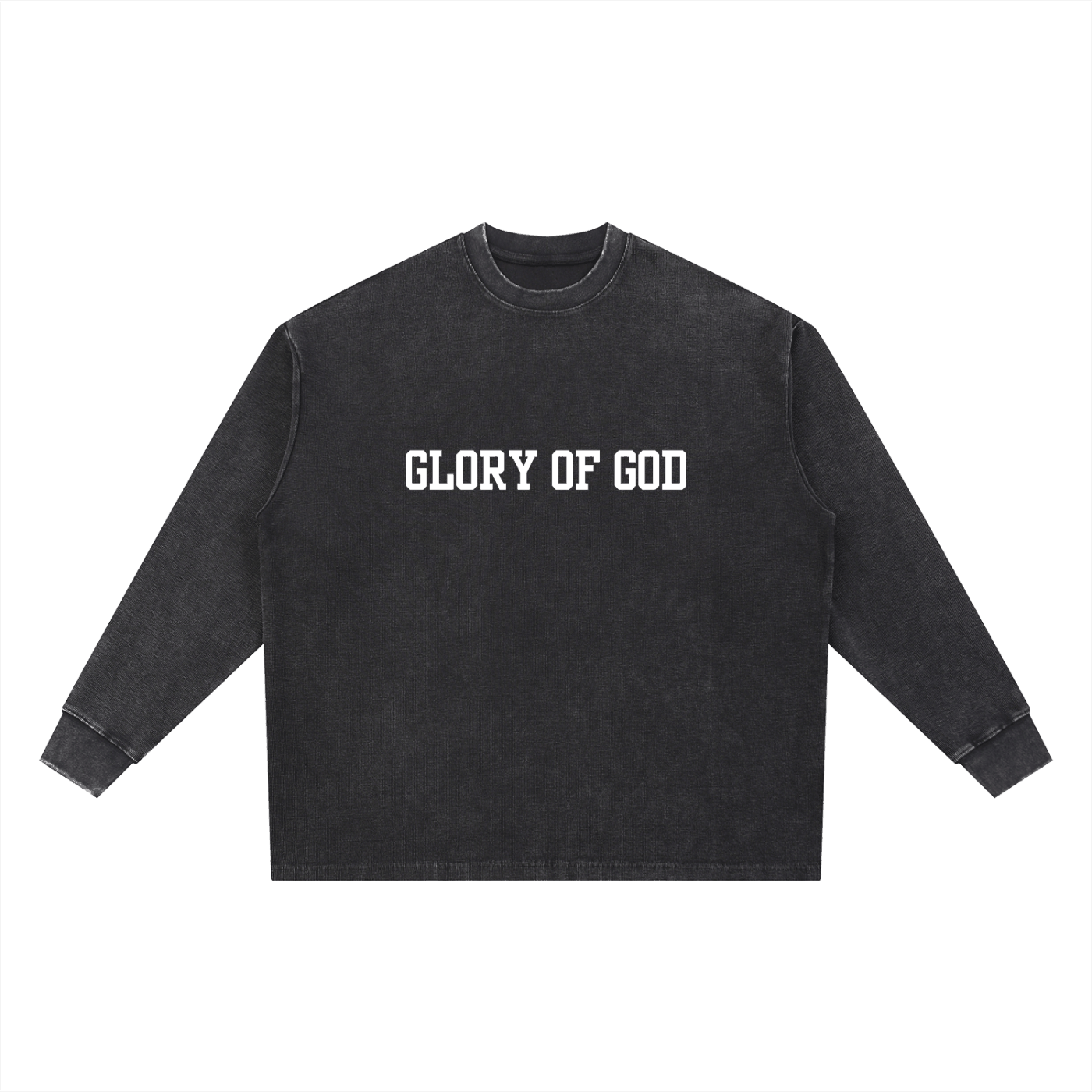 Unisex Mineral Wash Waffle Oversized T-Shirt in thick cotton-polyester blend with long sleeves and round neck