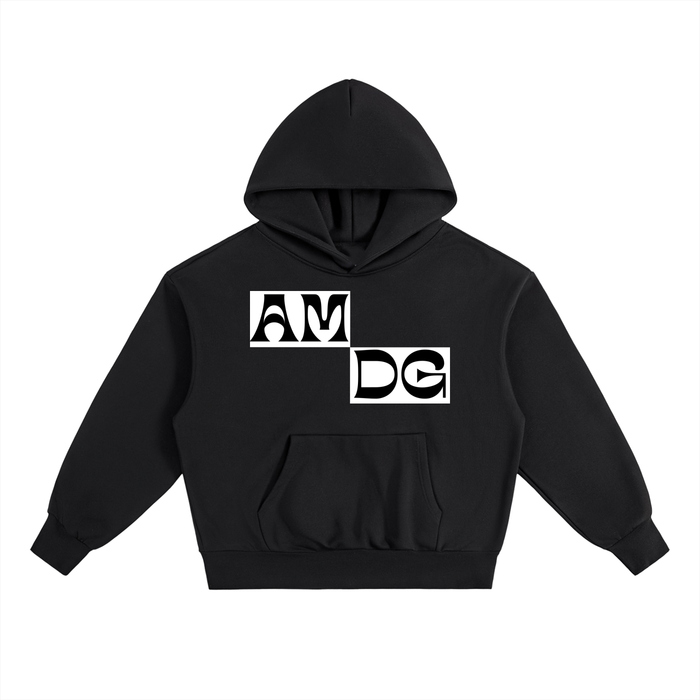 Black Essential Heavyweight Fleece Hoodie, AMDG
